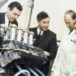 Formula I V8 Engine with Directors of Cosworth Engineering, Bill Brown, Keith Duckworth, Mike Costin, and Ben Rood CN UK 1967-343-1-5